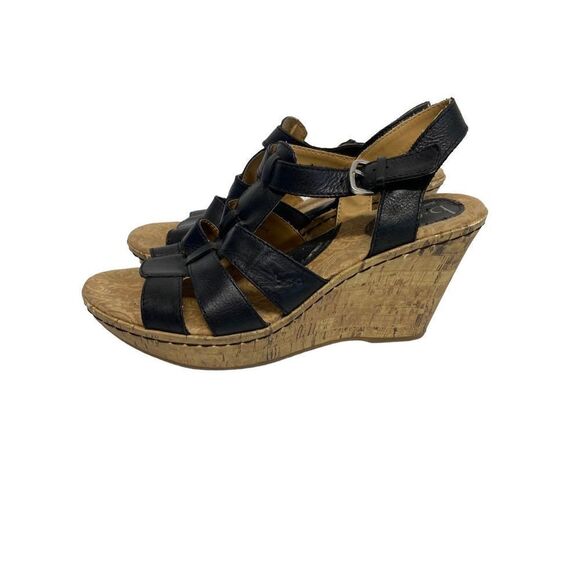 Born Concepts Black Leather Wedge Sandals - Picture 1 of 13
